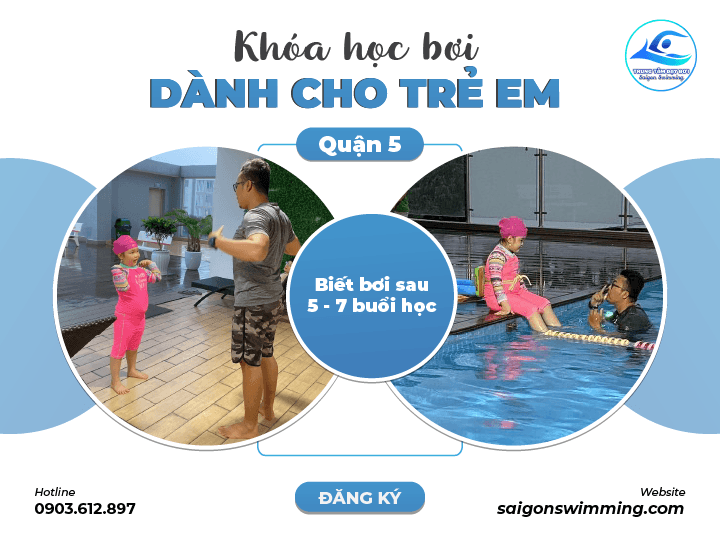 Hình ảnh lớp bơi trẻ em cùng với giáo viên ở lớp học bơi ở Quận 5